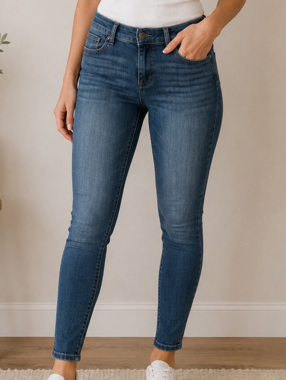 Classic High-Rise Skinny Jeans in Medium Blue